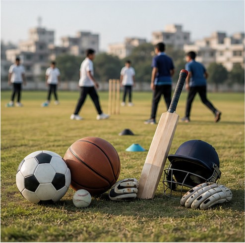 Sports equipment on a community ground
